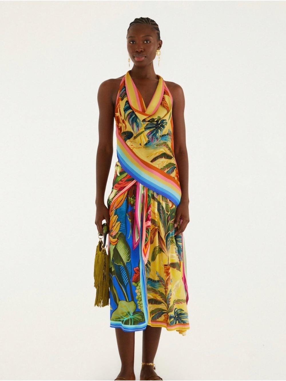 FARM Rio Yellow Tropical Scarf Halter Top with Multicolor Stripes - Picture 4 of 6